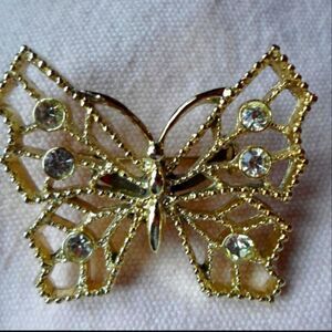 Gold Butterfly Brooch with Crystals